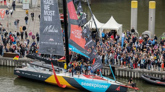 Boris Herrmann and Team Malizia christen new IMOCA race boat Malizia - Seaexplorer in Hamburg