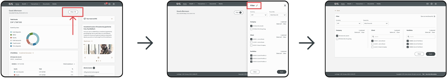 Filtrare i portafogli visualizzati